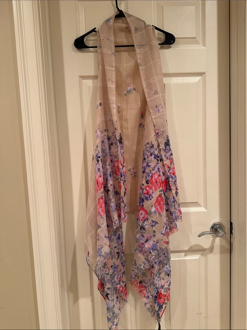 Sheer Curtain Panel sleeveless kimono with Pink and Purple Floral Print